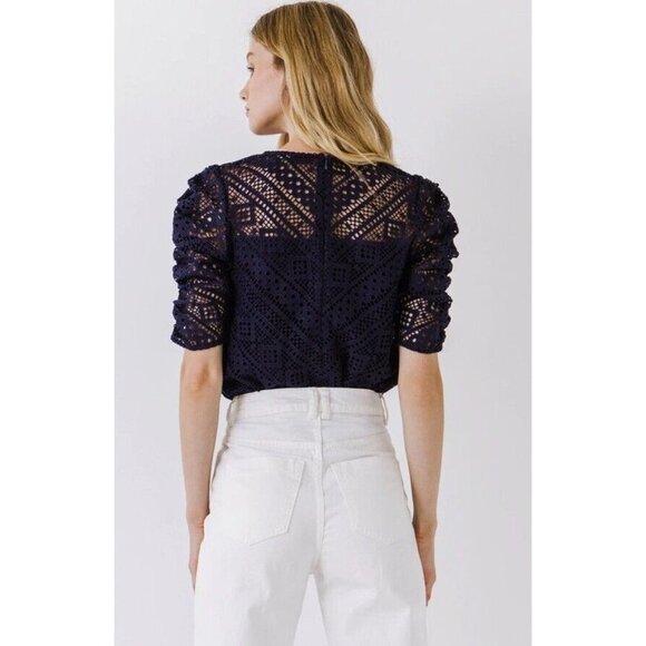 New Endless Rose Womens Size Small Navy Blue Lace Top Shirt Blouse NWT - Picture 4 of 8